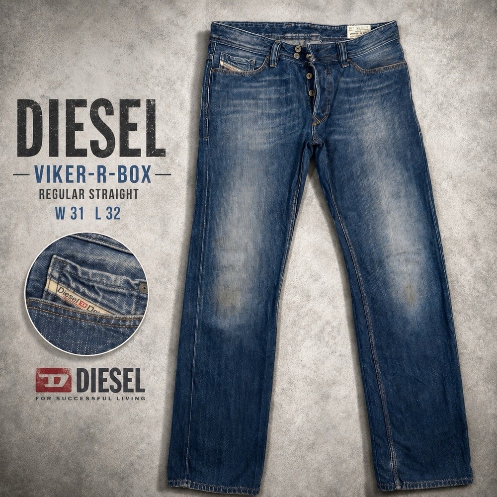 Diesel VIKER R BOX Jeans Mens 31x32 Blue Straight Leg Medium Wash Crisp 008J4
